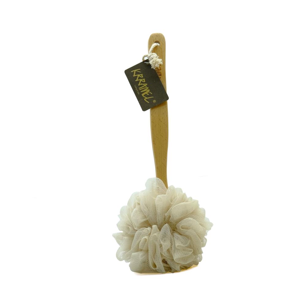 Krramel Esponja Corporal Pompom con Mango de Madera Beige